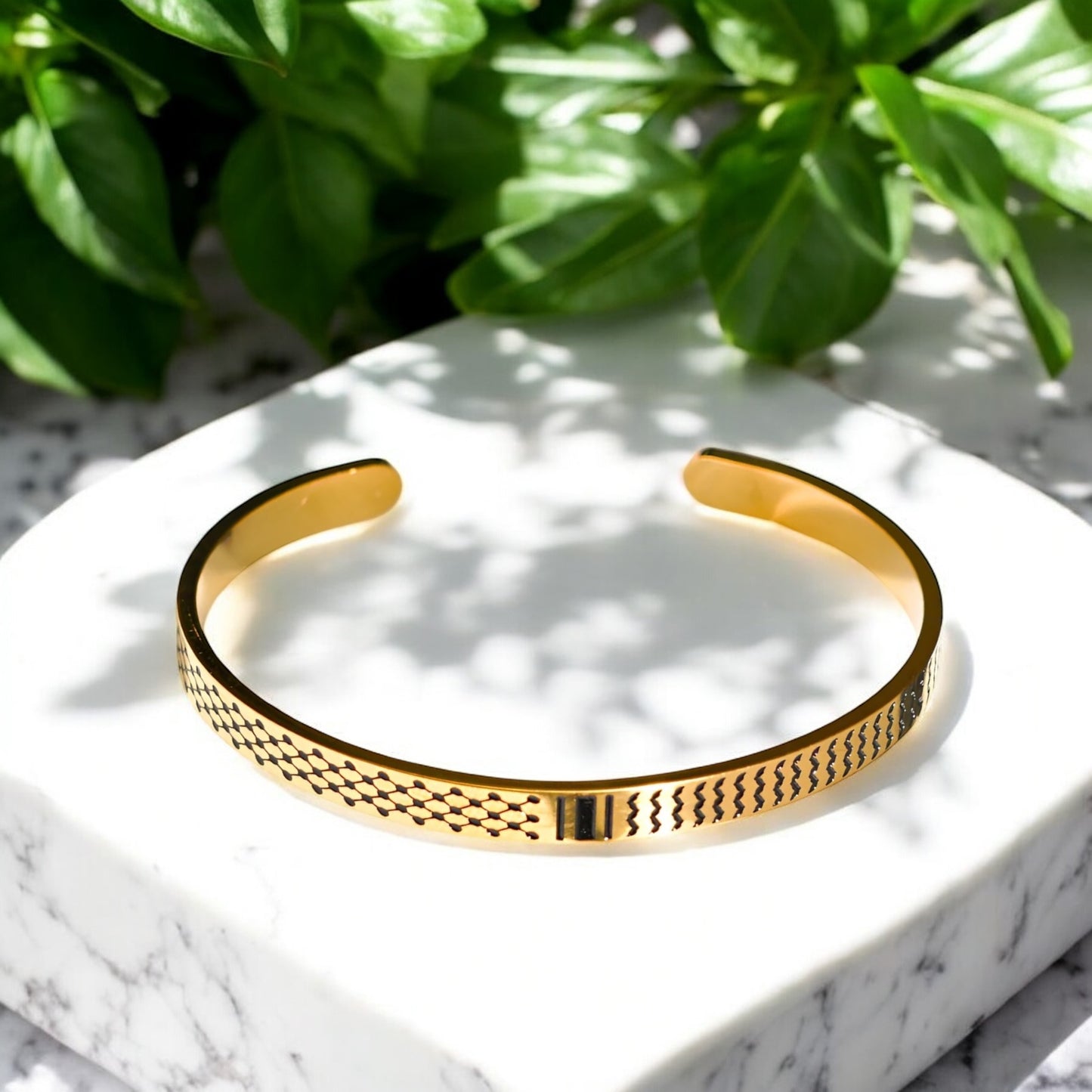 Stainless Steel Unisex Kuffiyeh Cuff, Gold and Silver Adjustable Fit