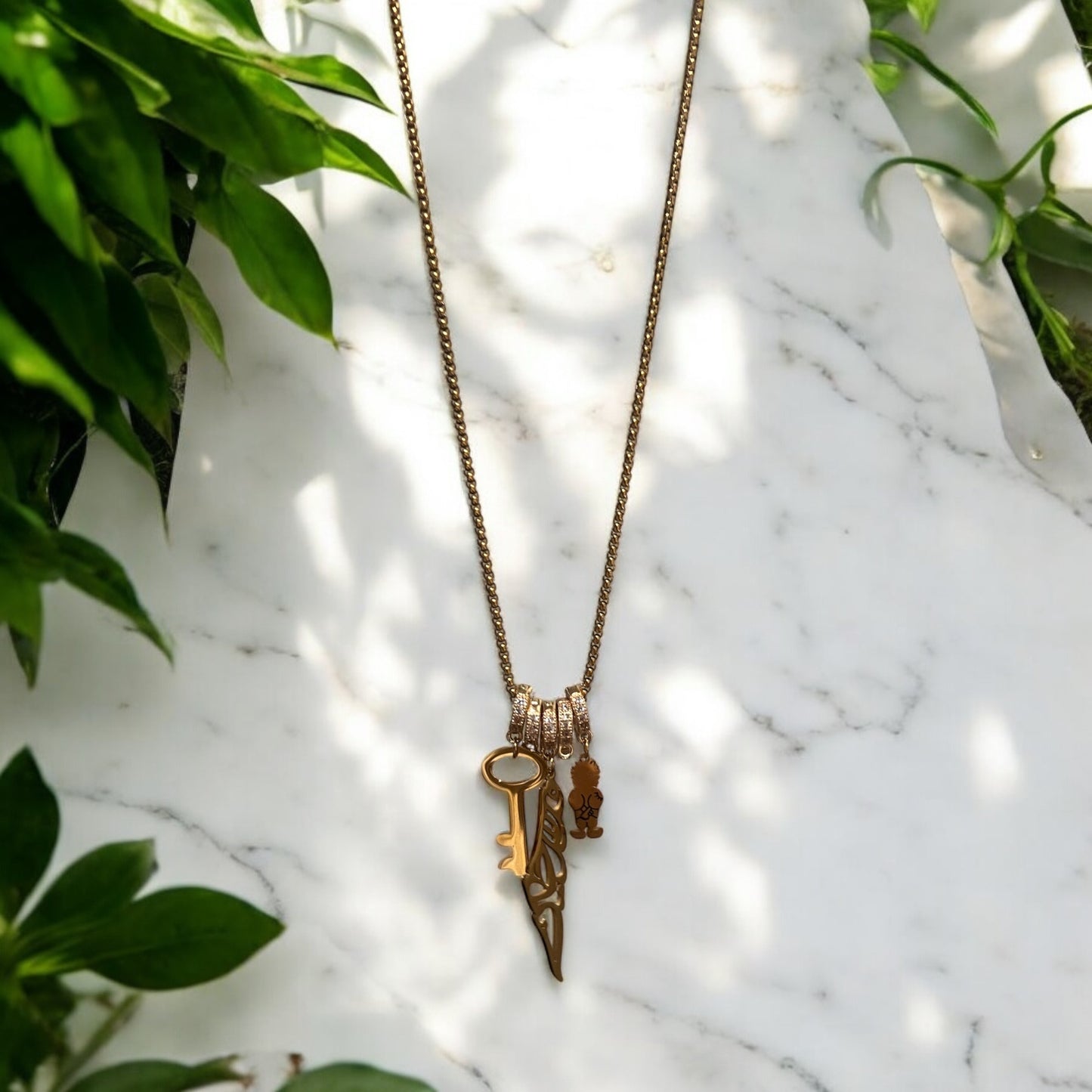 Palestine Charm Necklace – Handala, Calligraphy Map, Al-Awda Key | Gold