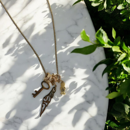 Palestine Charm Necklace – Handala, Calligraphy Map, Al-Awda Key | Gold