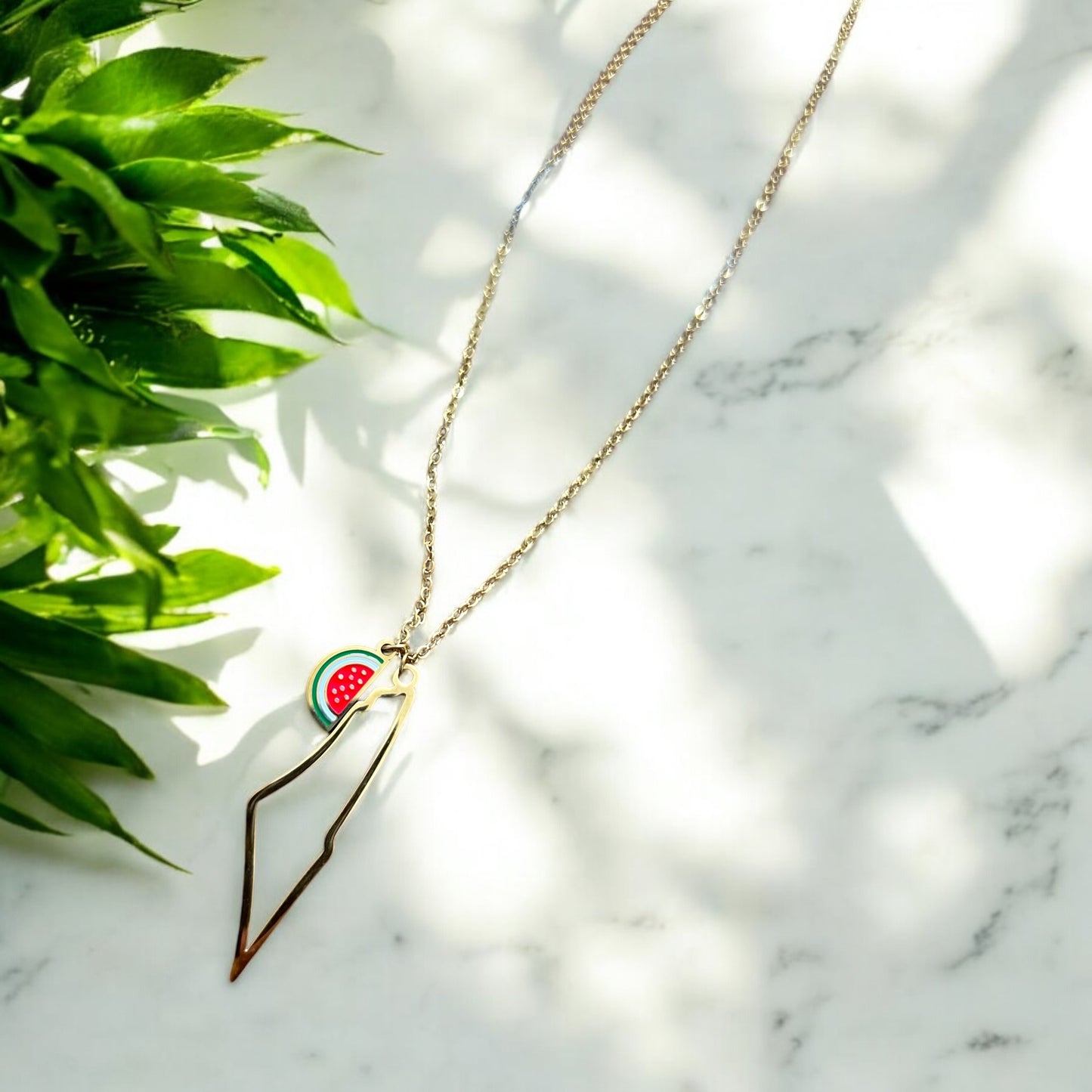 Palestine Watermelon Charm Necklace – Gold & Silver