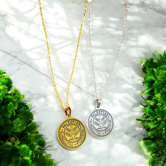 Palestine Coin Necklace, Stainless Steel | Gold &Silver