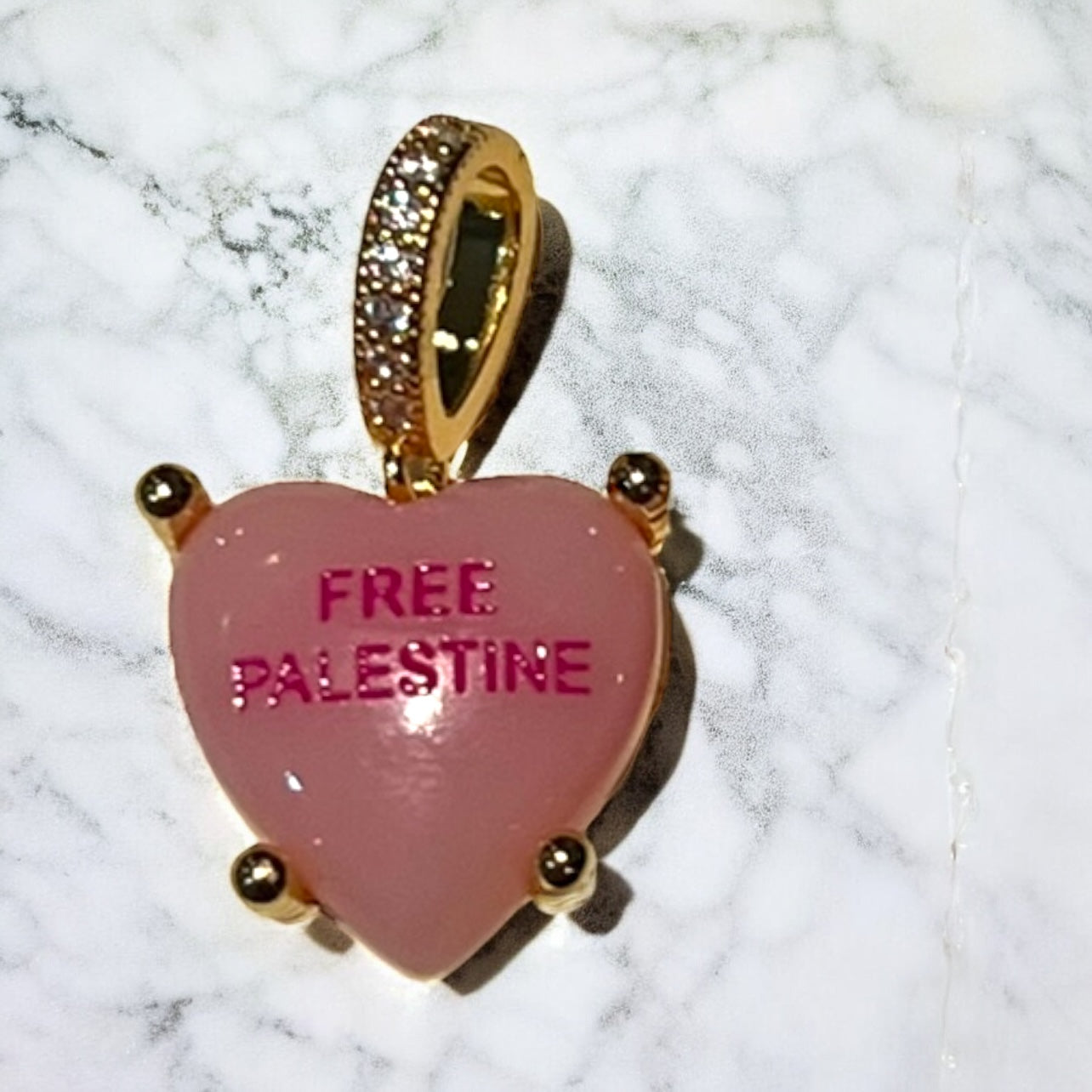 Palestine Heart Charm, Stainless Steel, Cubic Zirconia , CHARM ONLY