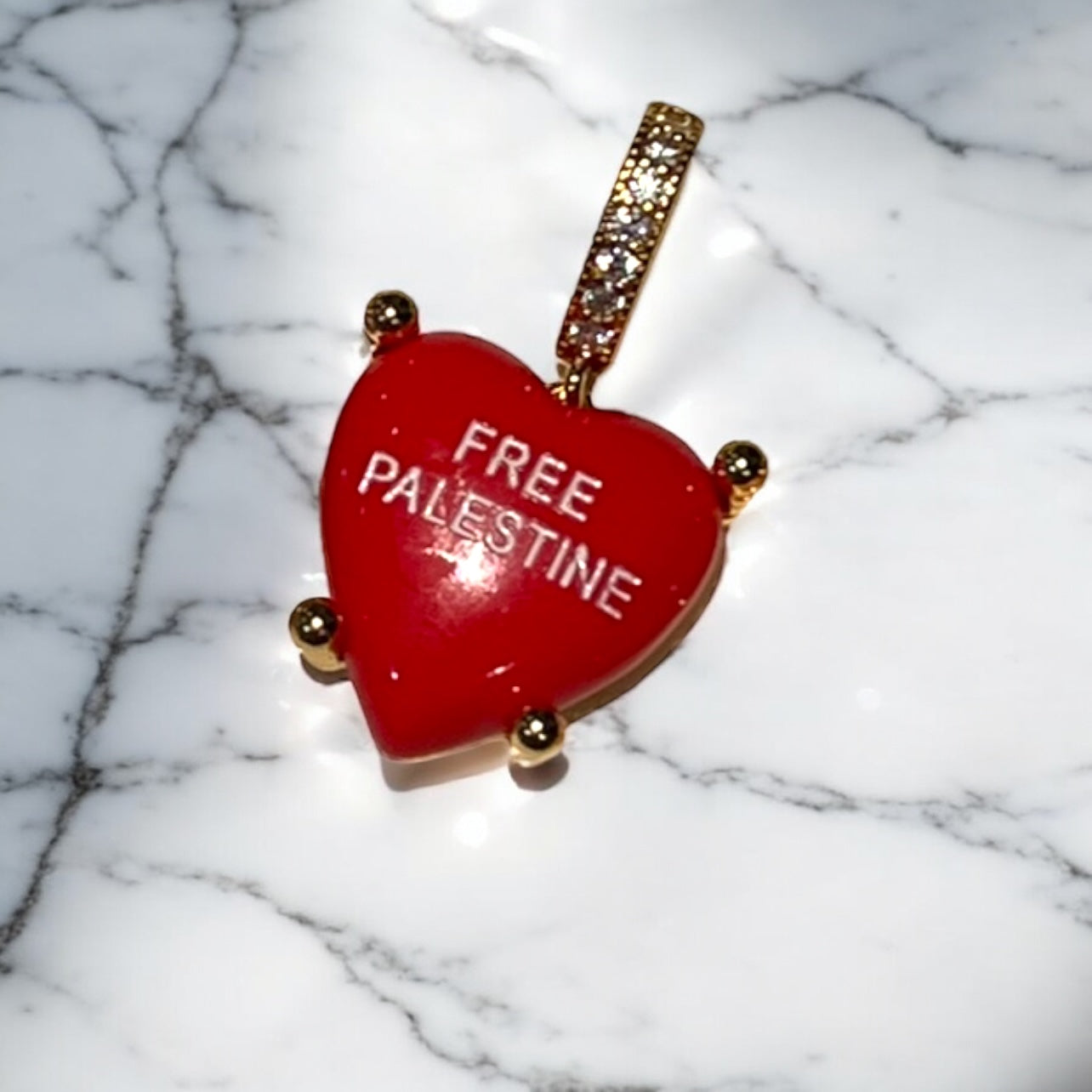 Palestine Heart Charm, Stainless Steel, Cubic Zirconia , CHARM ONLY