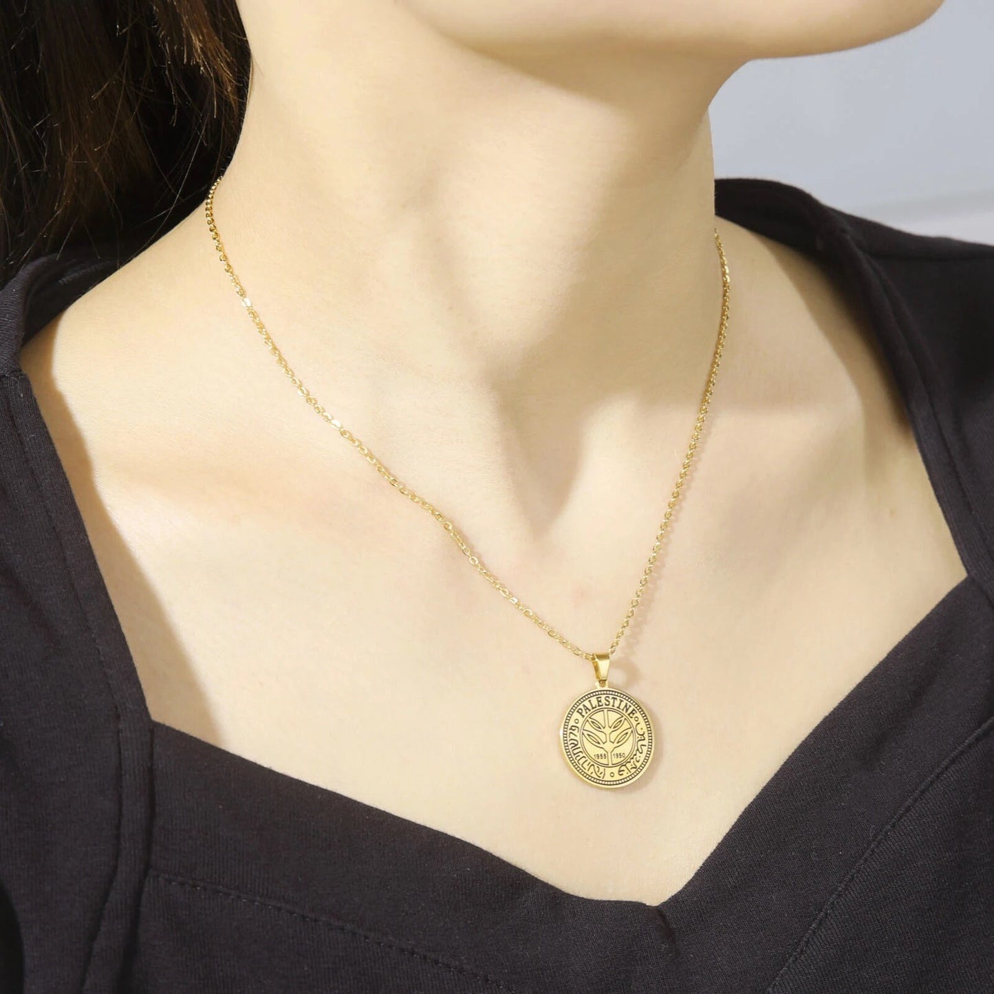 Palestine Coin Necklace, Stainless Steel | Gold &Silver