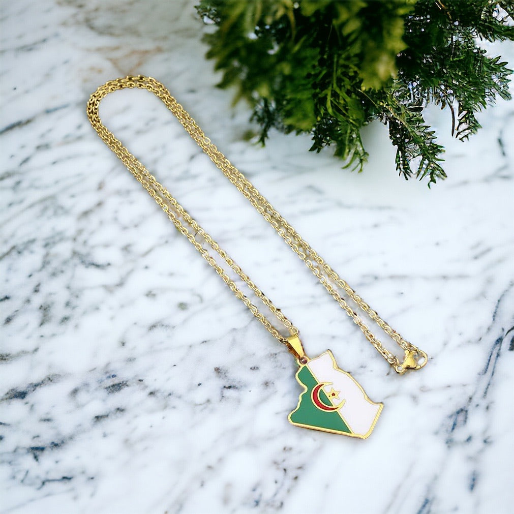 Algeria Flag Map Necklace