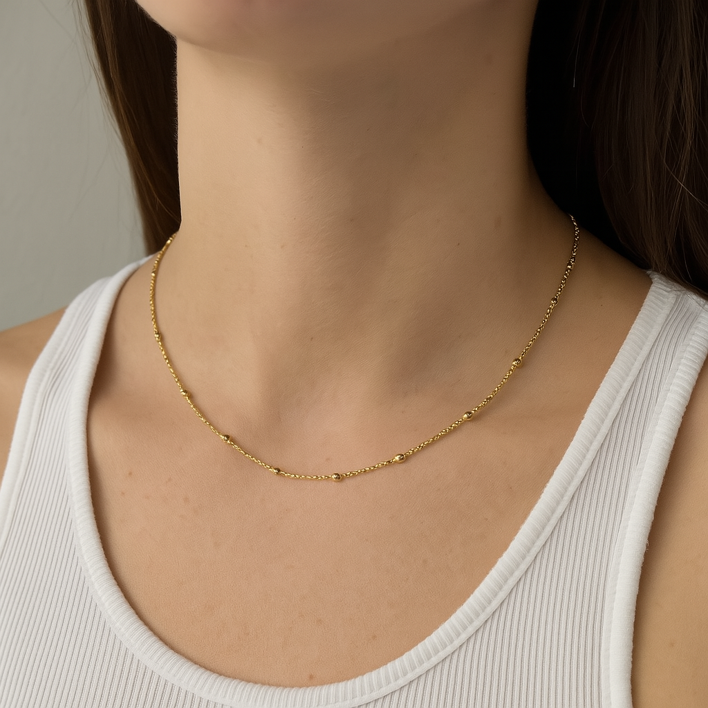 Dotted Chain Necklace| Stainless Steel |  Gold