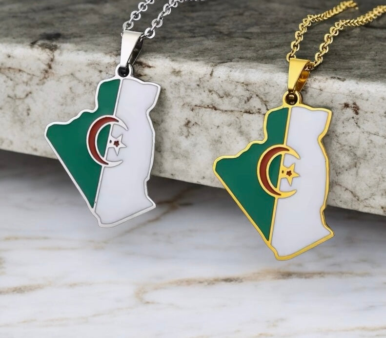 Algeria Flag Map Necklace