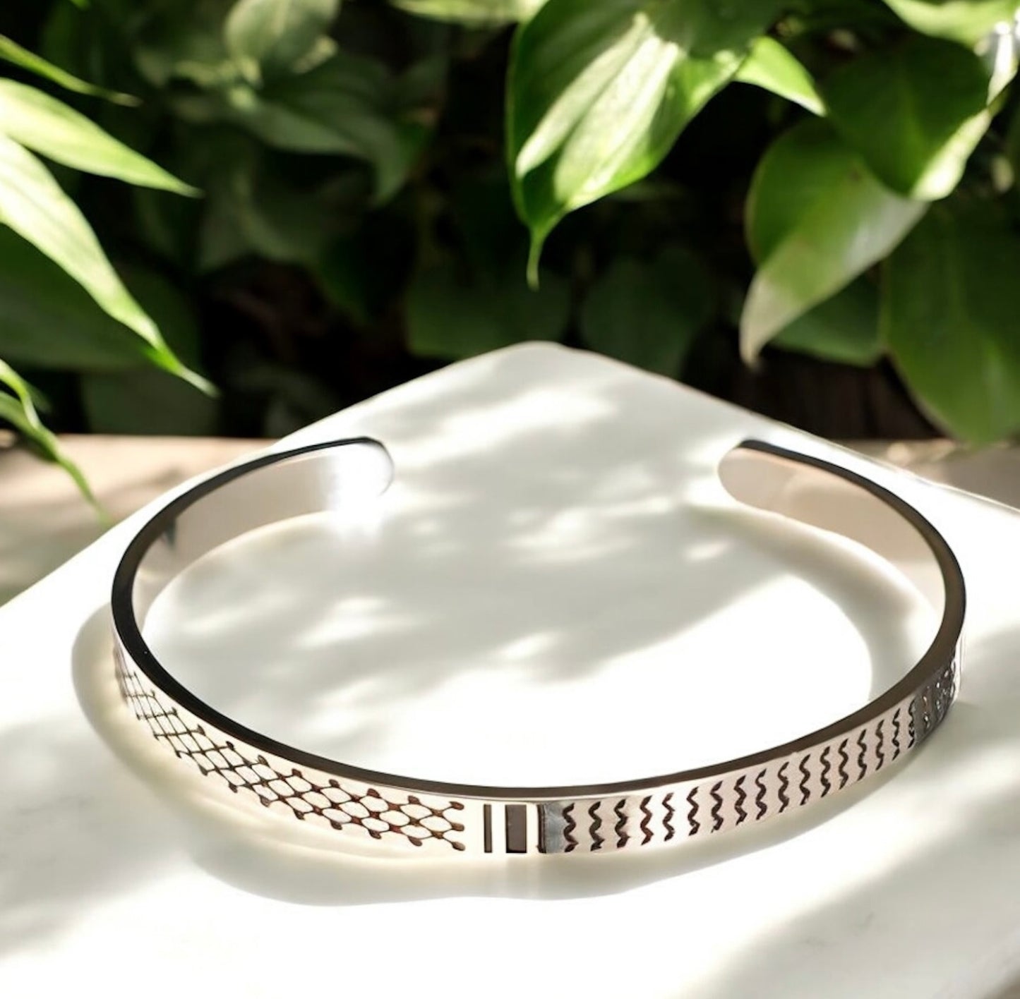 Stainless Steel Unisex Kuffiyeh Cuff, Gold and Silver Adjustable Fit