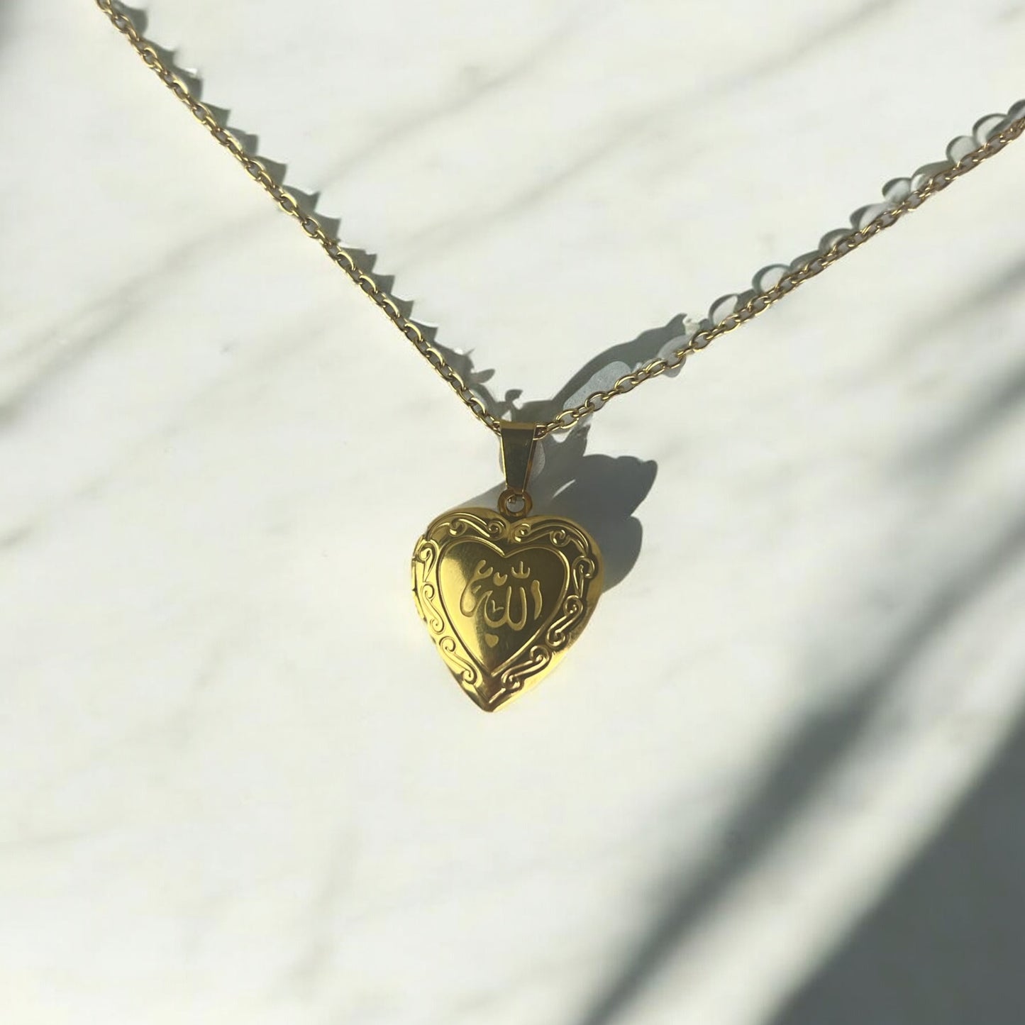 Allah Heart Locket Pendant – Stainless Steel | Heart-Shaped Islamic Jewelry