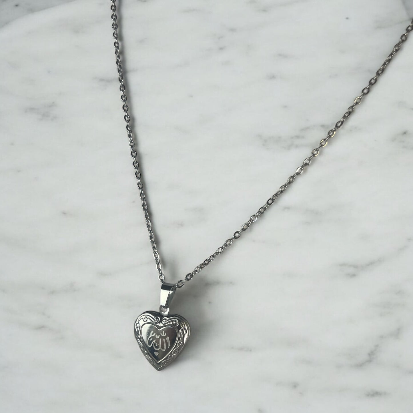 Allah Heart Locket Pendant – Stainless Steel | Heart-Shaped Islamic Jewelry