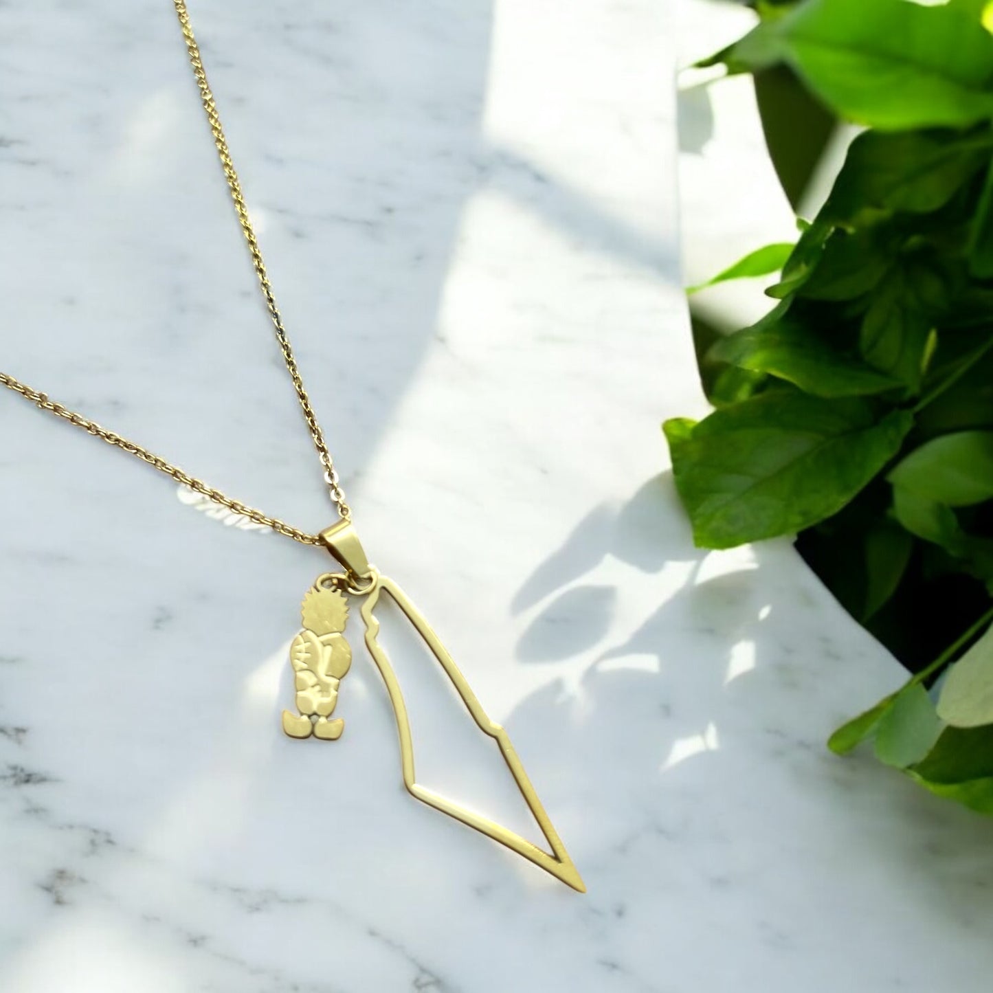 Palestine Map and Handala Charm Necklace – Gold & Silver