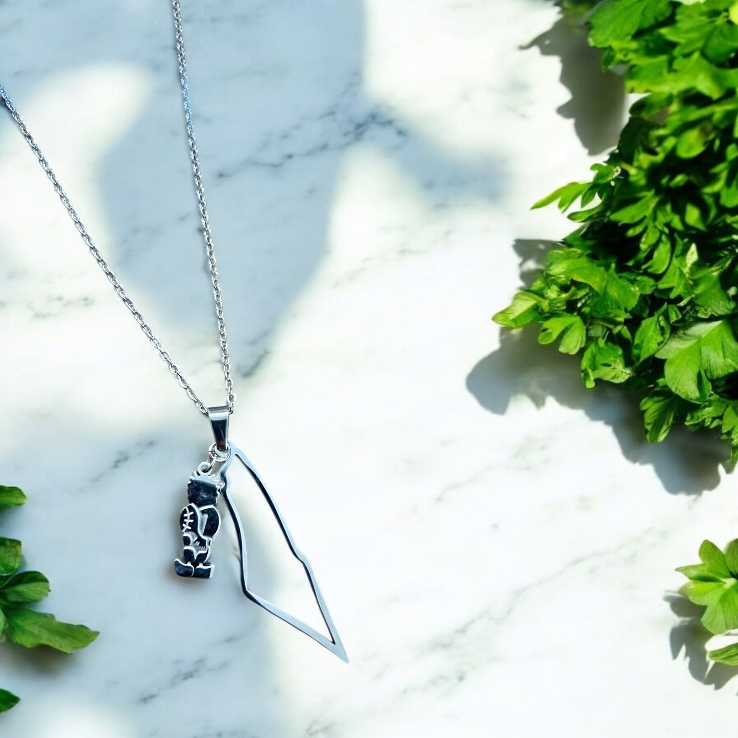 Palestine Map and Handala Charm Necklace – Gold & Silver