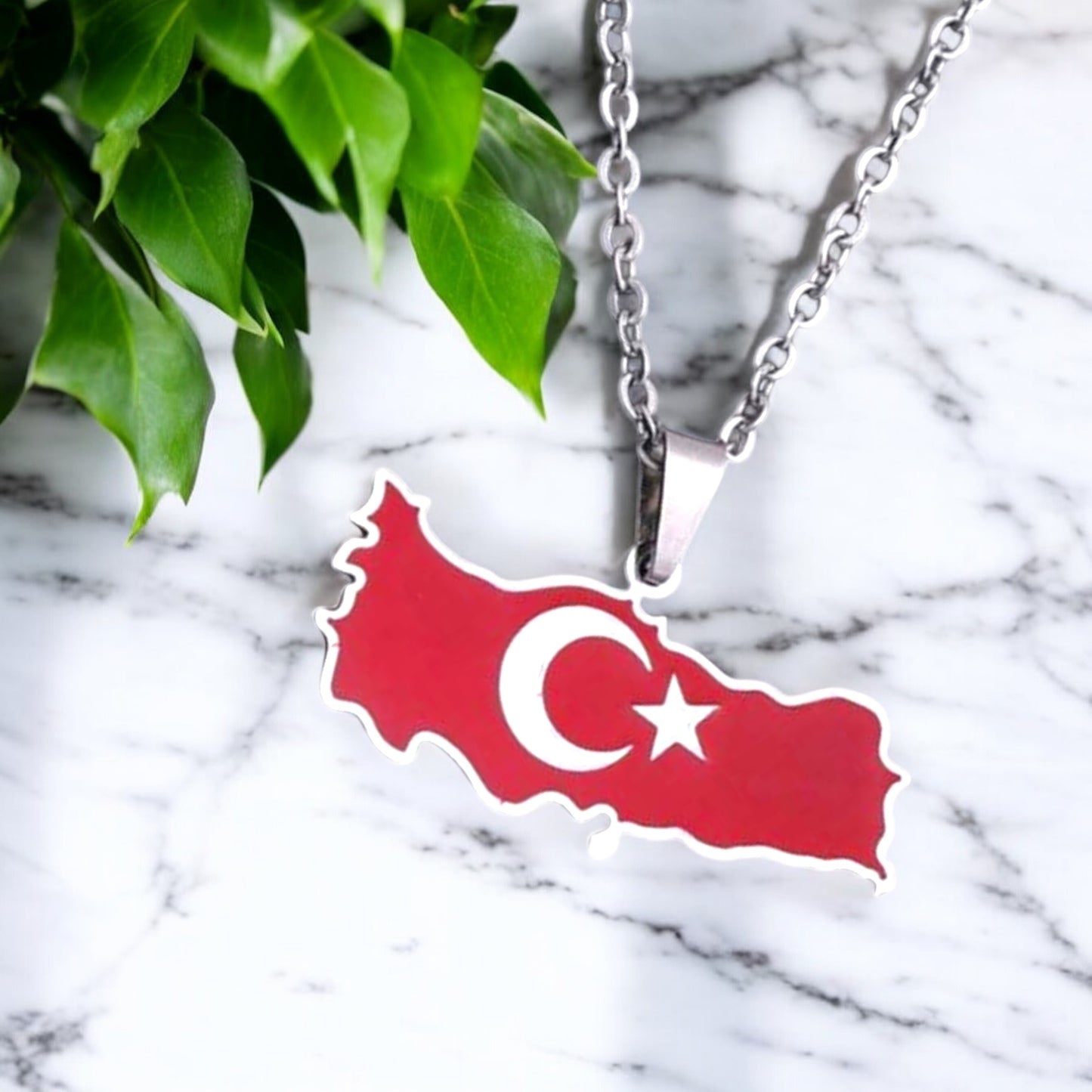 Türkiye Map Necklace with Crescent & Star – Gold & Silver