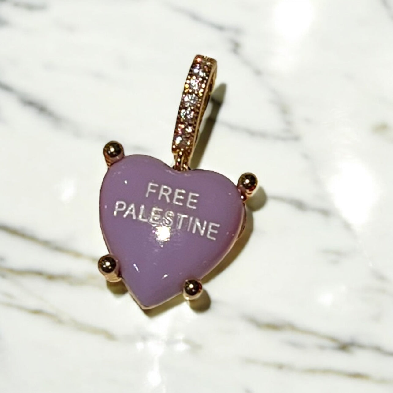 Palestine Heart Charm, Stainless Steel, Cubic Zirconia , CHARM ONLY