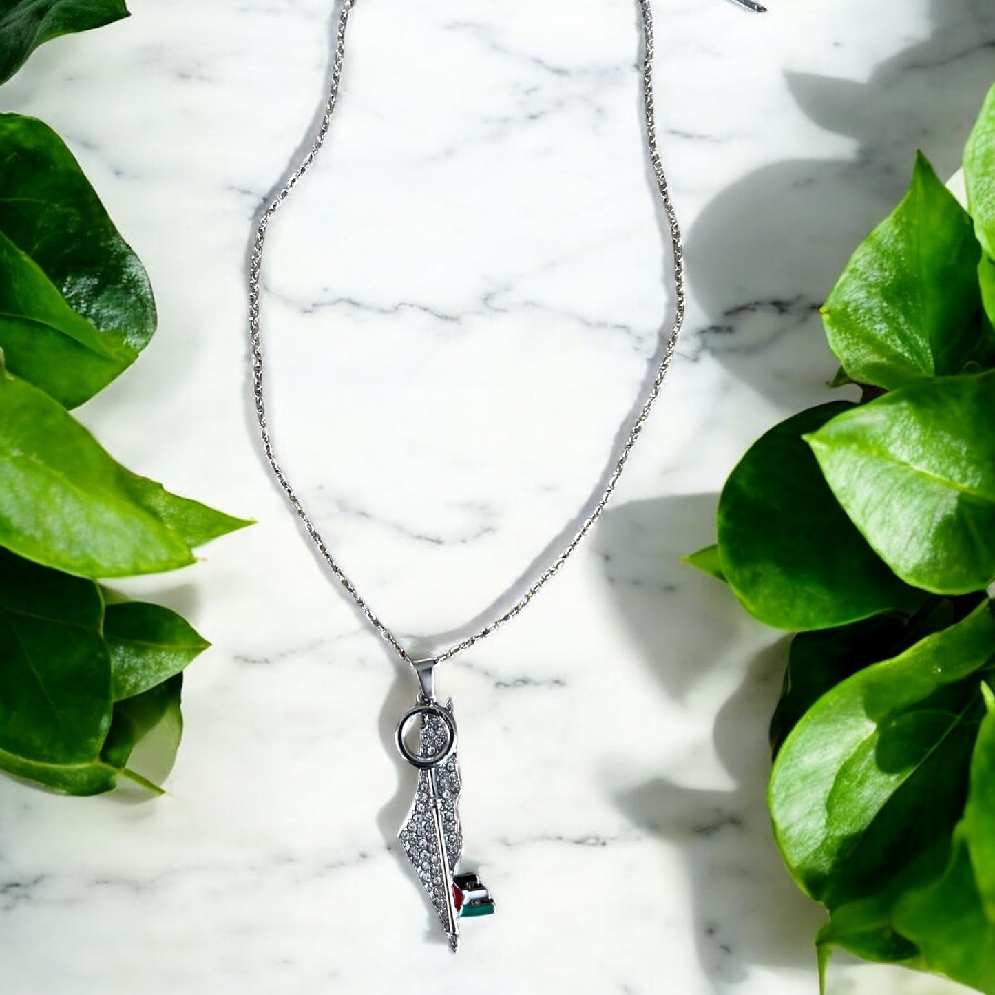 Palestine Key Rhinestone Map Necklace – Gold &Silver