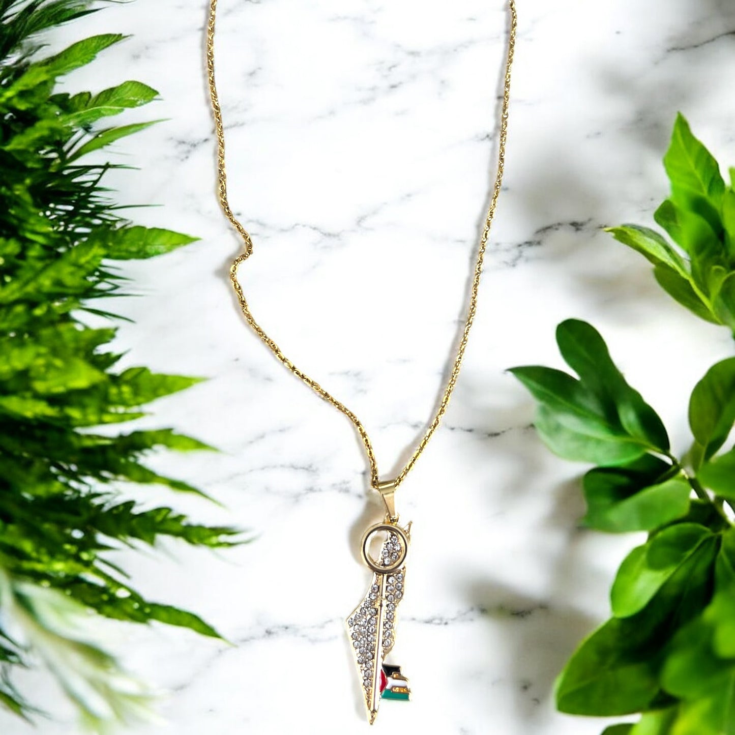 Palestine Key Rhinestone Map Necklace – Gold &Silver